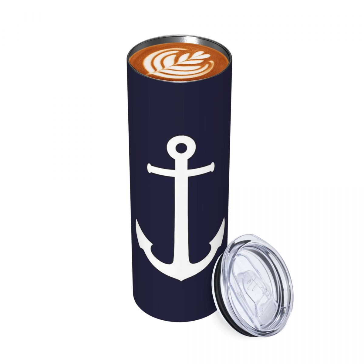 Tumbler 20Oz White - White Anchor On Navy Blu Stainless
